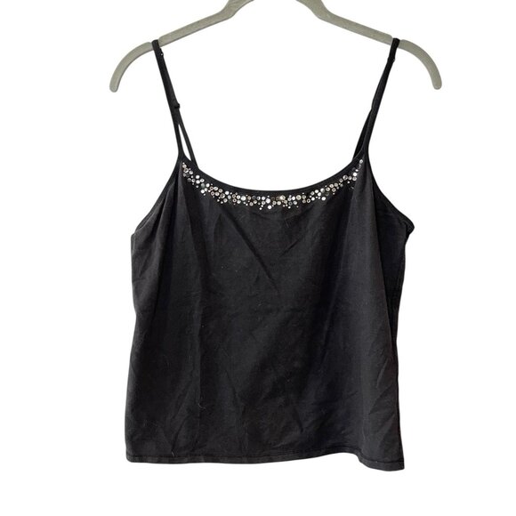 Vintage Y2K‎ Victoria’s Secret PINK Cami Rhinestone Studded Solid Black Size L - Picture 1 of 5